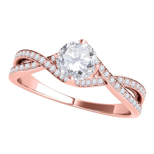 MAULIJEWELS 0.75 Carat Natural Diamond Twisted Shank Engagement Rings For Women In 14K Rose White & Yellow Gold Mauli Jewels