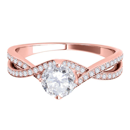 MAULIJEWELS 0.75 Carat Natural Diamond Twisted Shank Engagement Rings For Women In 14K Rose White & Yellow Gold Mauli Jewels
