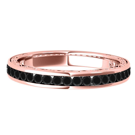 1/2 Ct Brilliant Cut Natural Black Diamond Wedding Band For Women in 14K Rose White & Yellow Gold Mauli Jewels