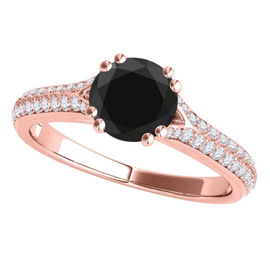 MAULIJEWELS 1.20 Carat Black and White Diamond Engagement Ring for Women in 10K Rose, White, and Yellow Gold Mauli Jewels