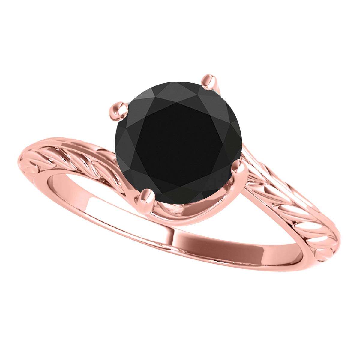Mauli Jewels 1.00 Carat Sparkling Black Diamond Art Deco Solitaire Engagement Ring Prong 10K White Yellow Rose Gold Mauli Jewels