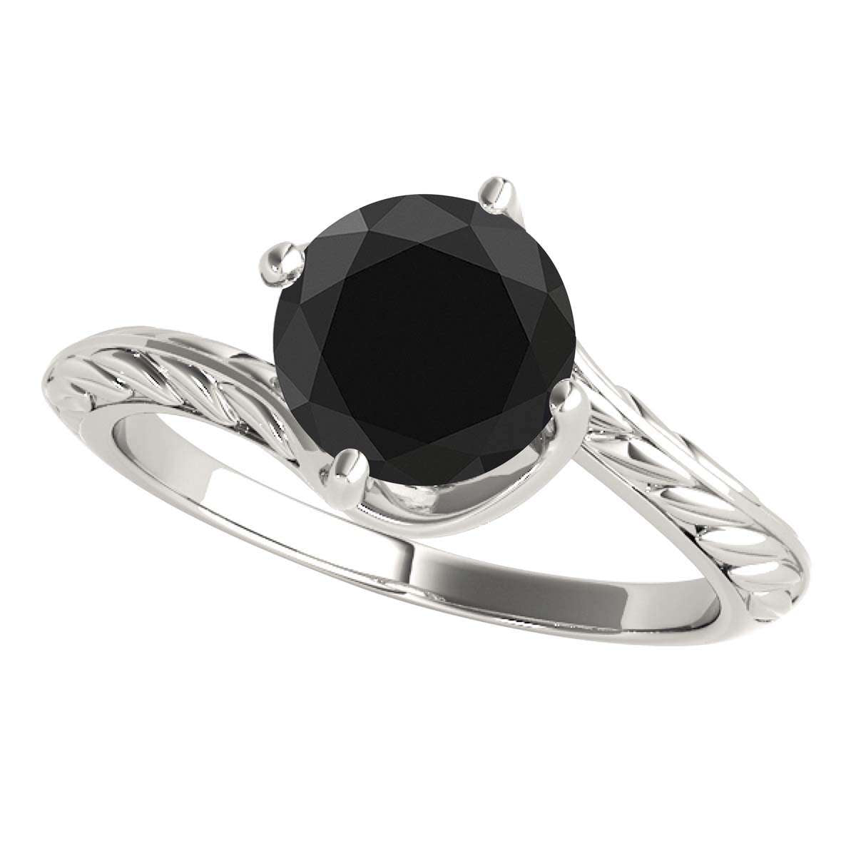 Mauli Jewels 1.00 Carat Sparkling Black Diamond Art Deco Solitaire Engagement Ring Prong 10K White Yellow Rose Gold Mauli Jewels