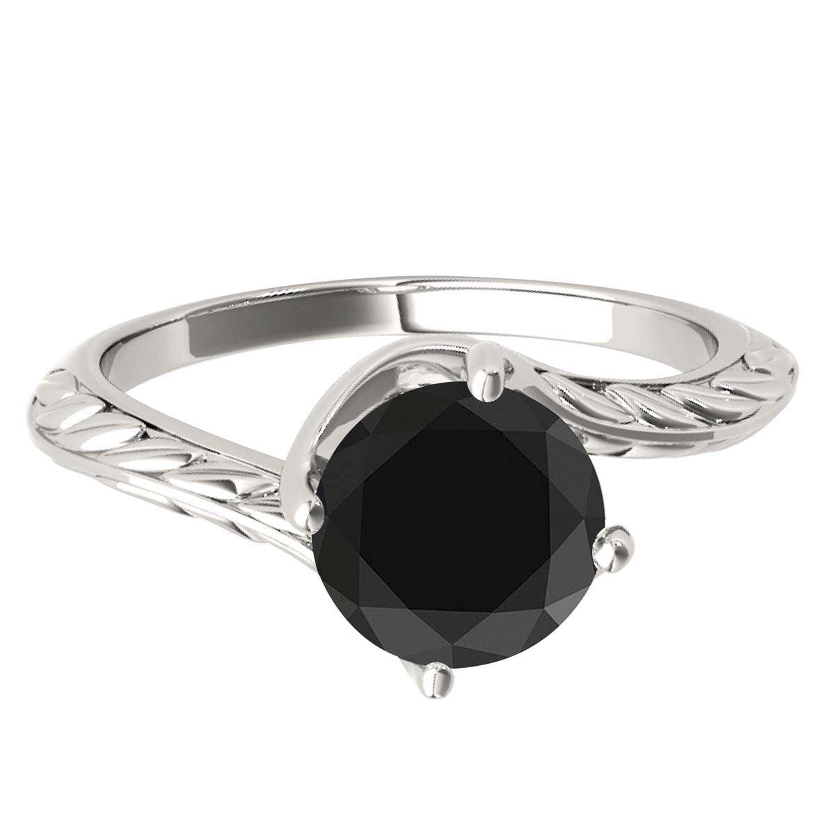 Mauli Jewels 1.00 Carat Sparkling Black Diamond Art Deco Solitaire Engagement Ring Prong 10K White Yellow Rose Gold Mauli Jewels
