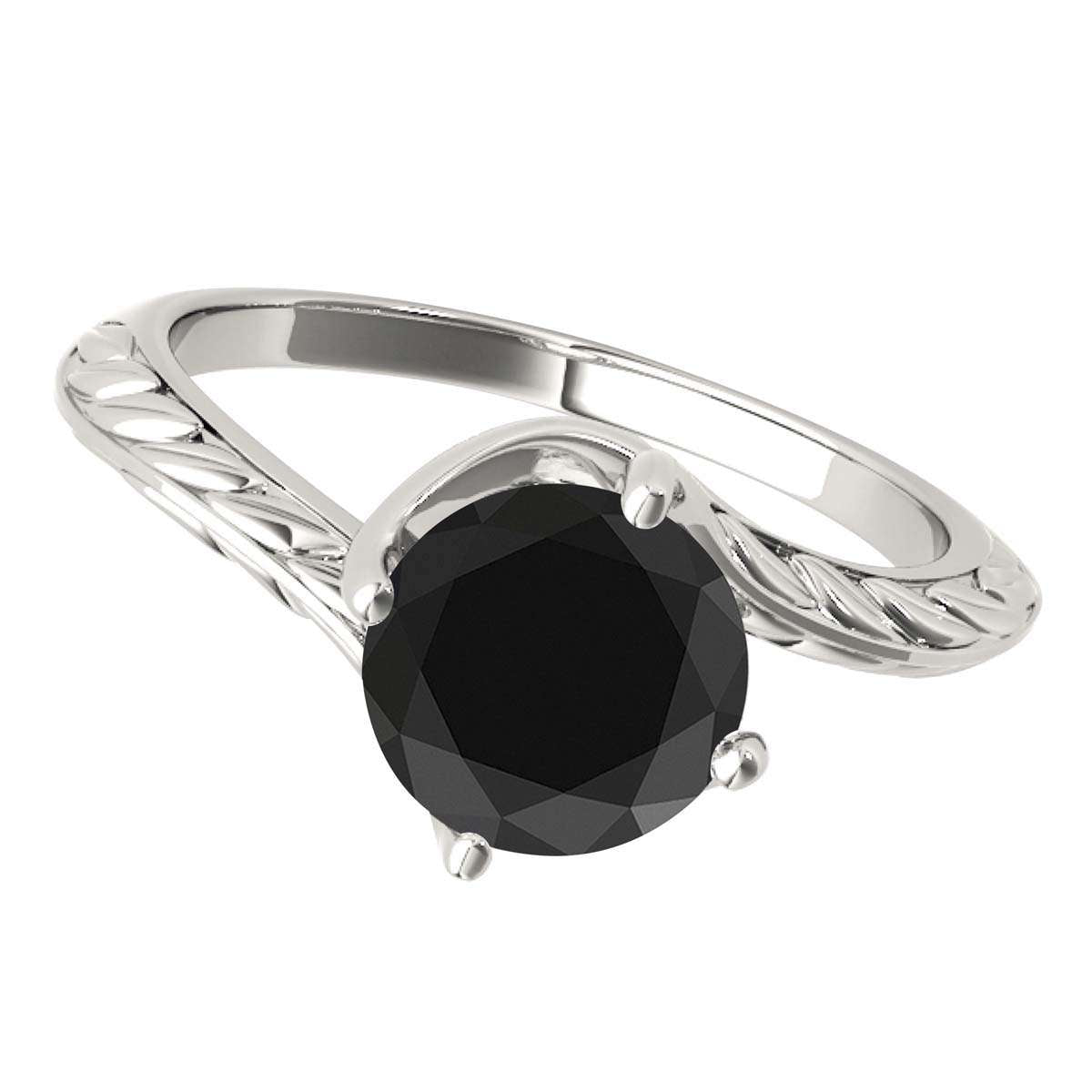 Mauli Jewels 1.00 Carat Sparkling Black Diamond Art Deco Solitaire Engagement Ring Prong 10K White Yellow Rose Gold Mauli Jewels