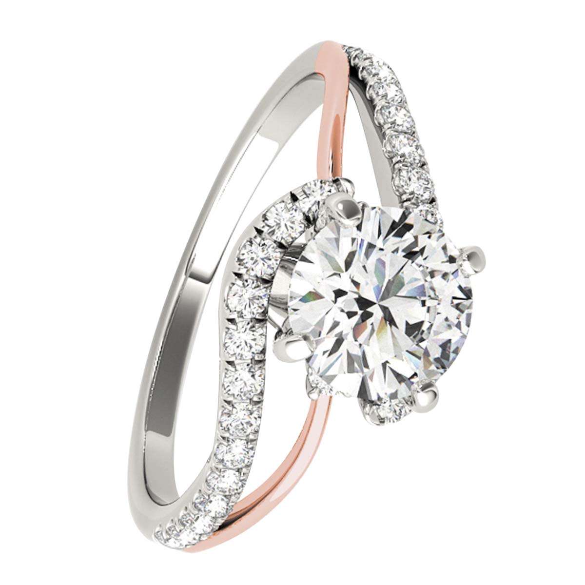 1.00 Carat Diamond Twisted Shank Two-tone Engagement Wedding Ring In 14K Rose & White Gold Mauli Jewels