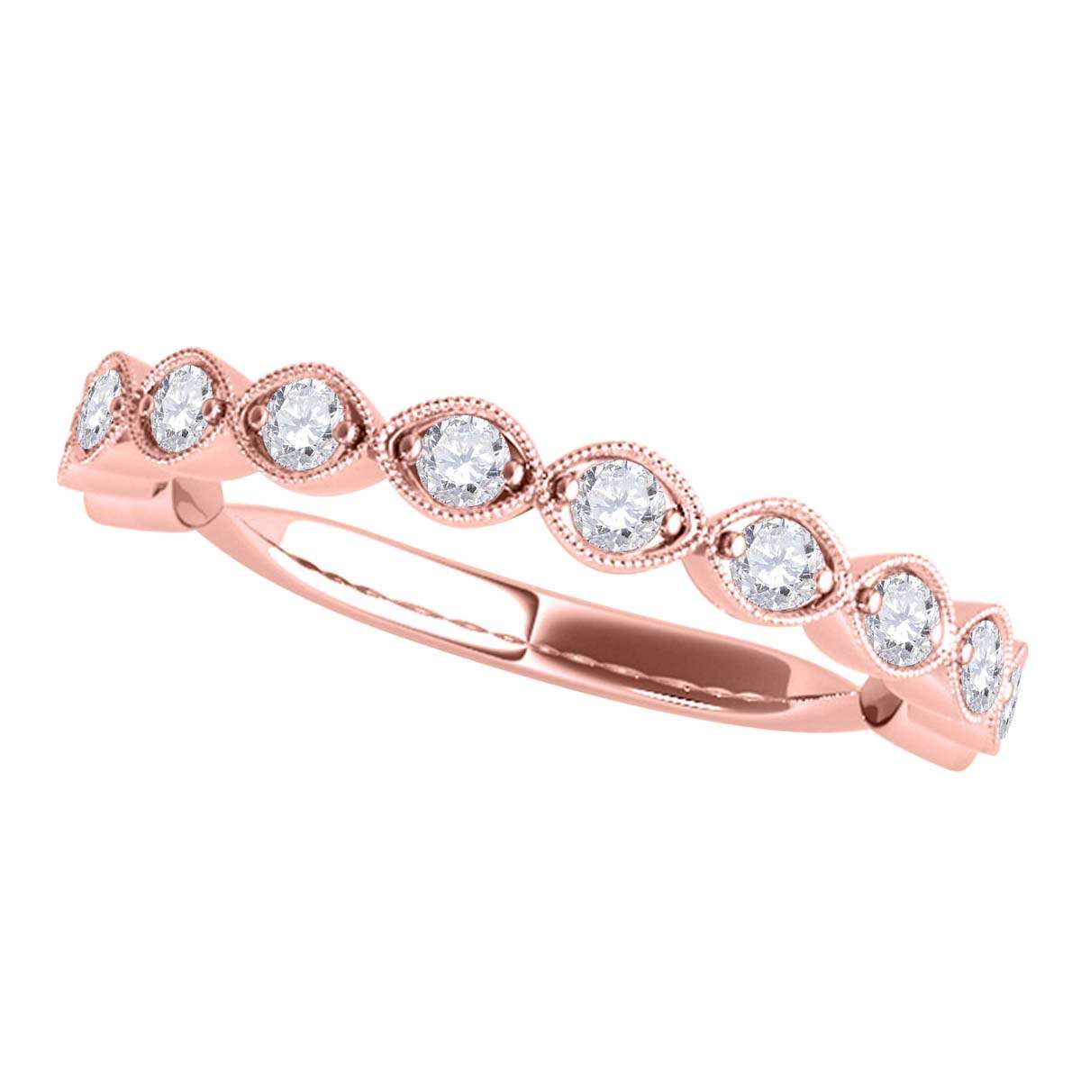 0.50 Carat Diamond Milgrained Wedding Engagement Band for Women In 14K White / Rose & Yellow Gold Mauli Jewels