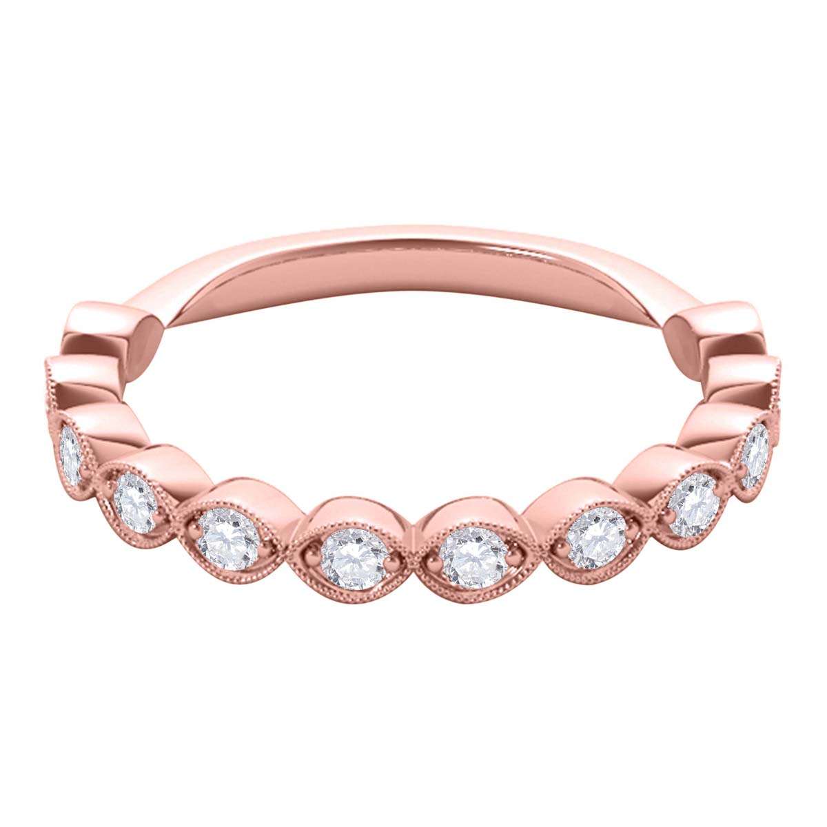 0.50 Carat Diamond Milgrained Wedding Engagement Band for Women In 14K White / Rose & Yellow Gold Mauli Jewels