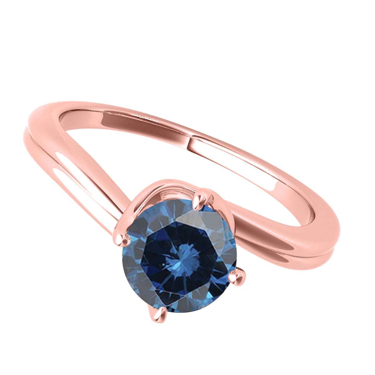 MAULI JEWELS 1.00 Carat Round Blue Diamond Prong Set Classic Solitaire Ring In 10K Solid Rose White Yellow Gold, Mauli Jewels