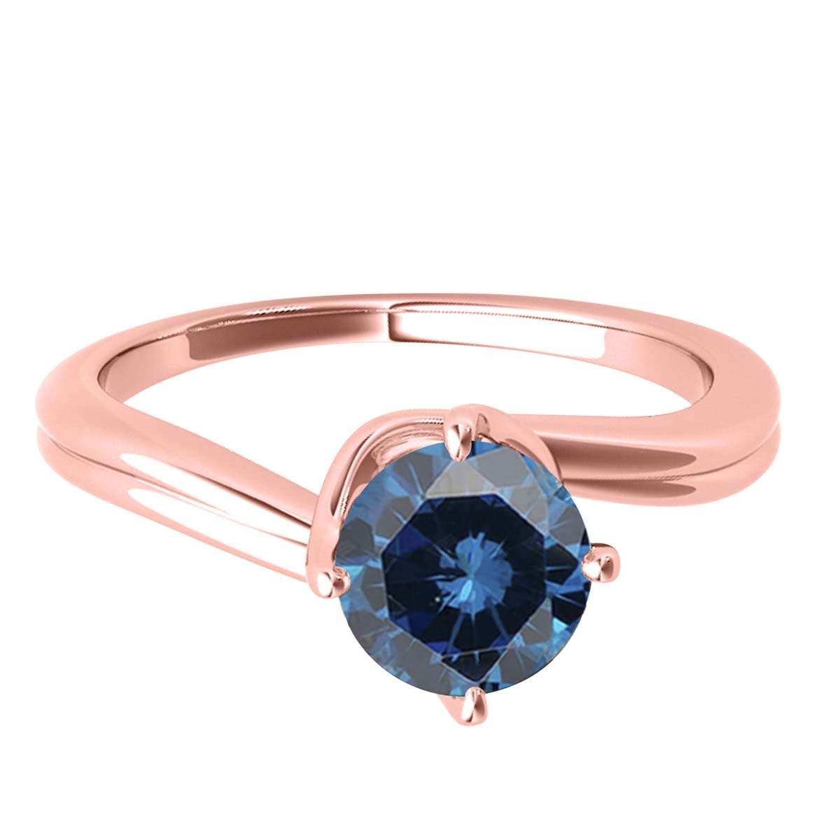 MAULI JEWELS 1.00 Carat Round Blue Diamond Prong Set Classic Solitaire Ring In 10K Solid Rose White Yellow Gold, Mauli Jewels