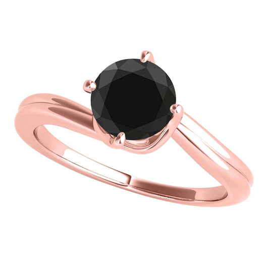 MAULI JEWELS 1.00 Carat Round Black Diamond Prong Set Classic Solitaire Ring In 10K Solid Rose White Yellow Gold, Mauli Jewels