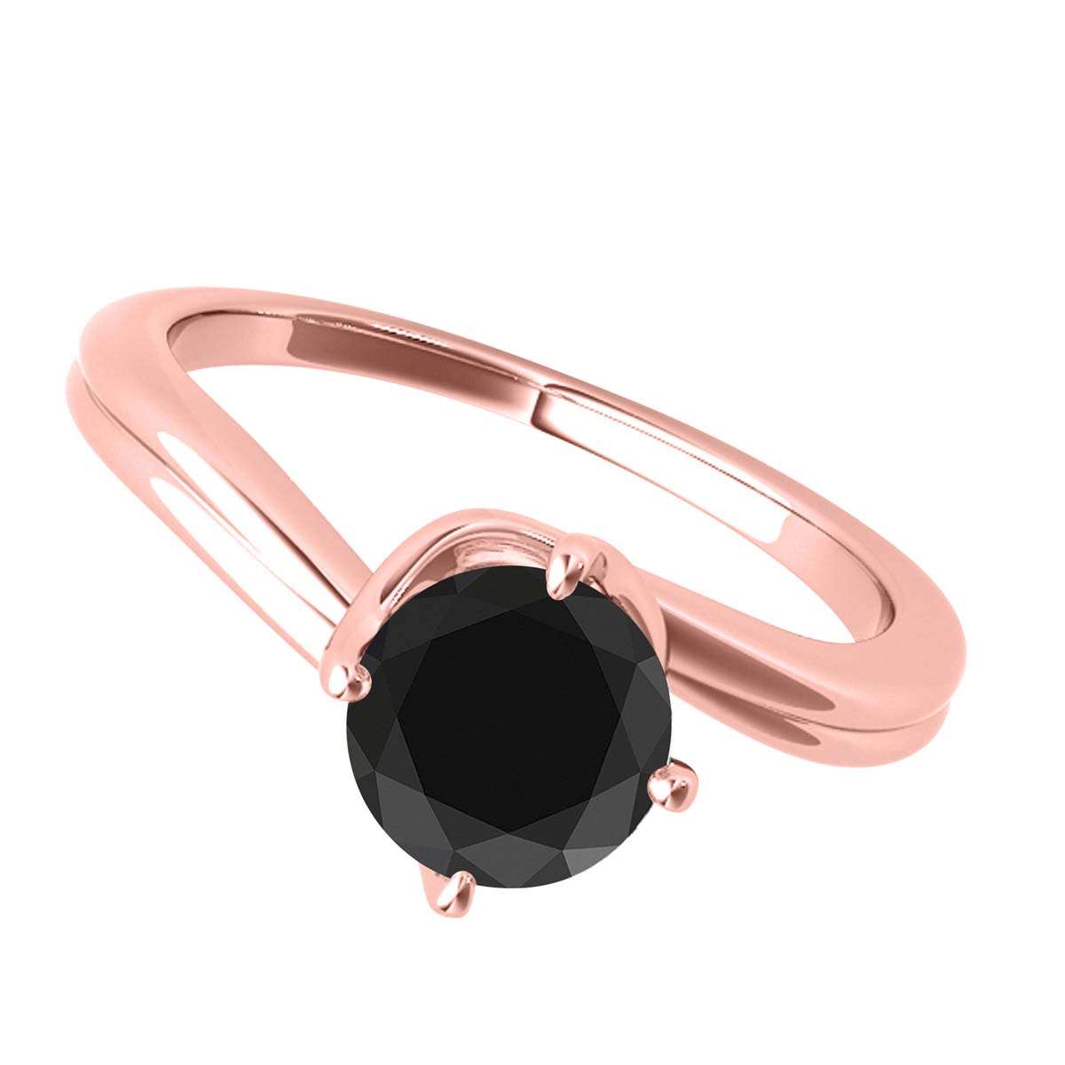 MAULI JEWELS 1.00 Carat Round Black Diamond Prong Set Classic Solitaire Ring In 10K Solid Rose White Yellow Gold, Mauli Jewels