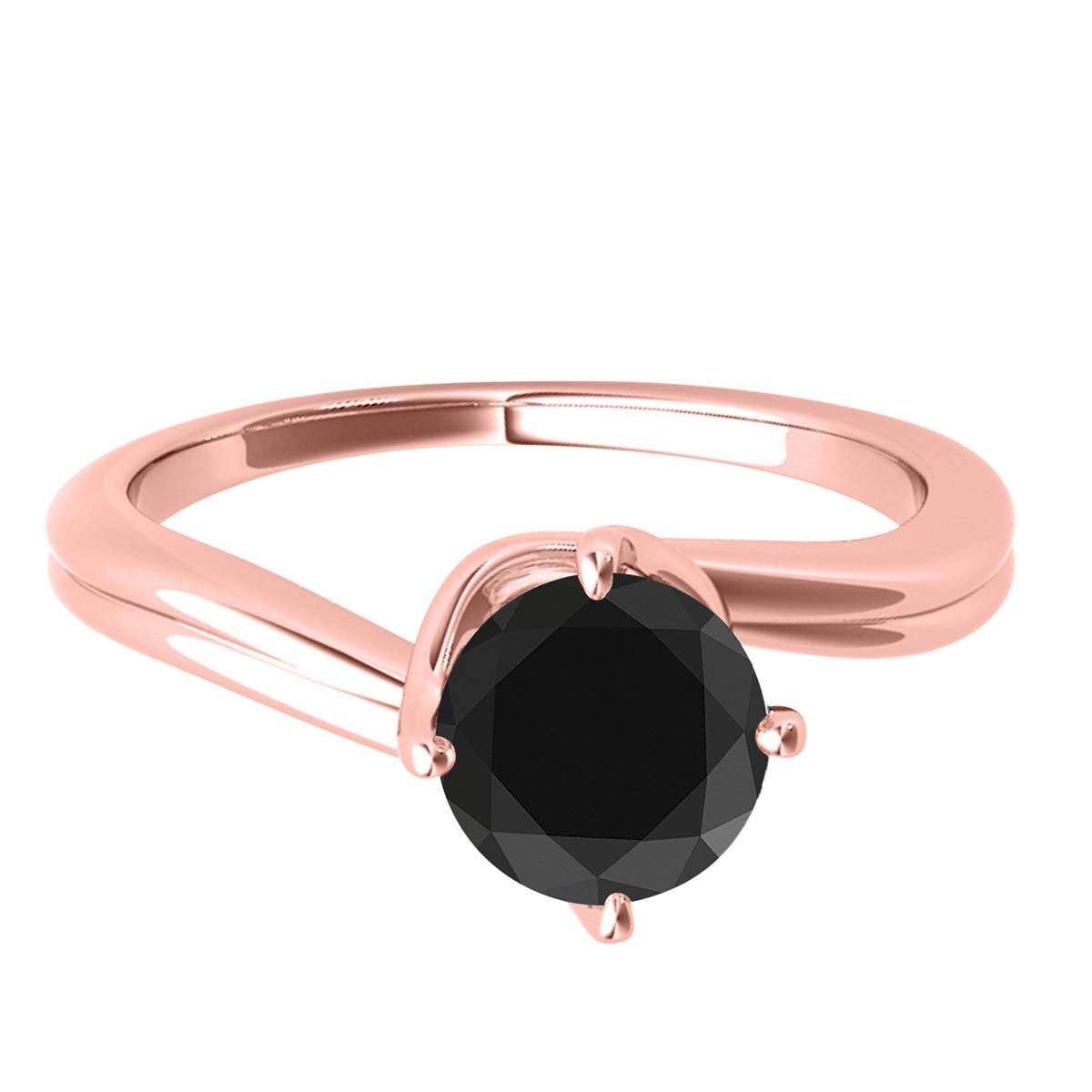 MAULI JEWELS 1.00 Carat Round Black Diamond Prong Set Classic Solitaire Ring In 10K Solid Rose White Yellow Gold, Mauli Jewels