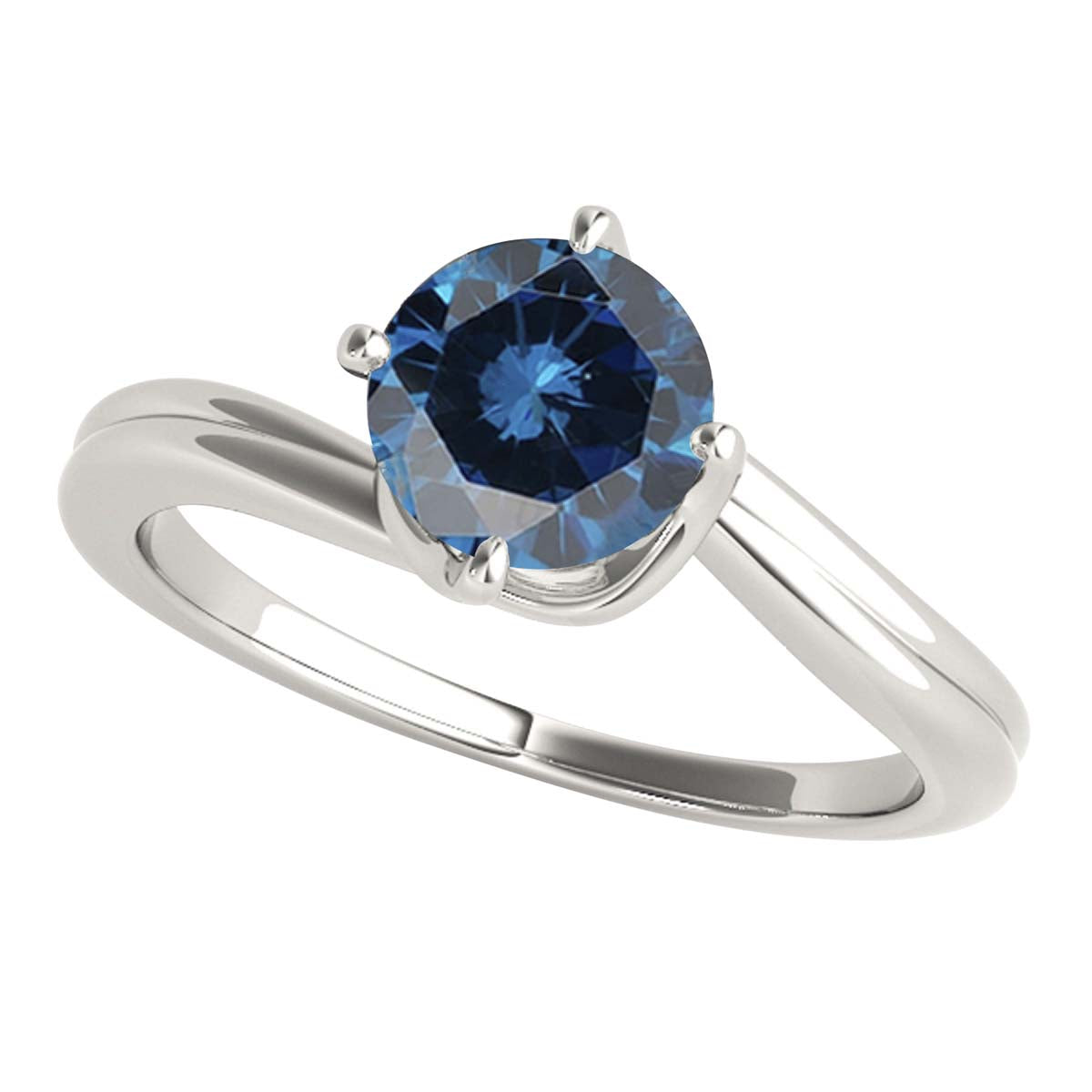 MAULI JEWELS 1.00 Carat Round Blue Diamond Prong Set Classic Solitaire Ring In 10K Solid Rose White Yellow Gold, Mauli Jewels