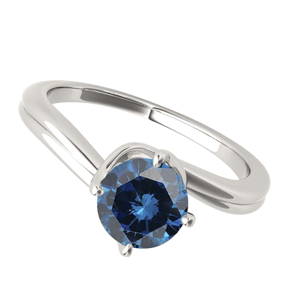 MAULI JEWELS 1.00 Carat Round Blue Diamond Prong Set Classic Solitaire Ring In 10K Solid Rose White Yellow Gold, Mauli Jewels