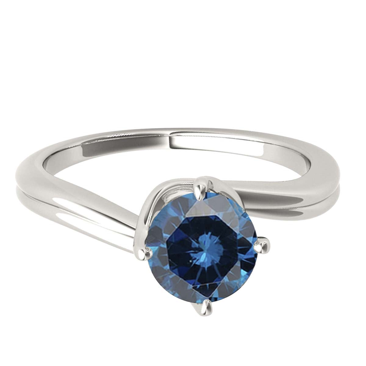 MAULI JEWELS 1.00 Carat Round Blue Diamond Prong Set Classic Solitaire Ring In 10K Solid Rose White Yellow Gold, Mauli Jewels