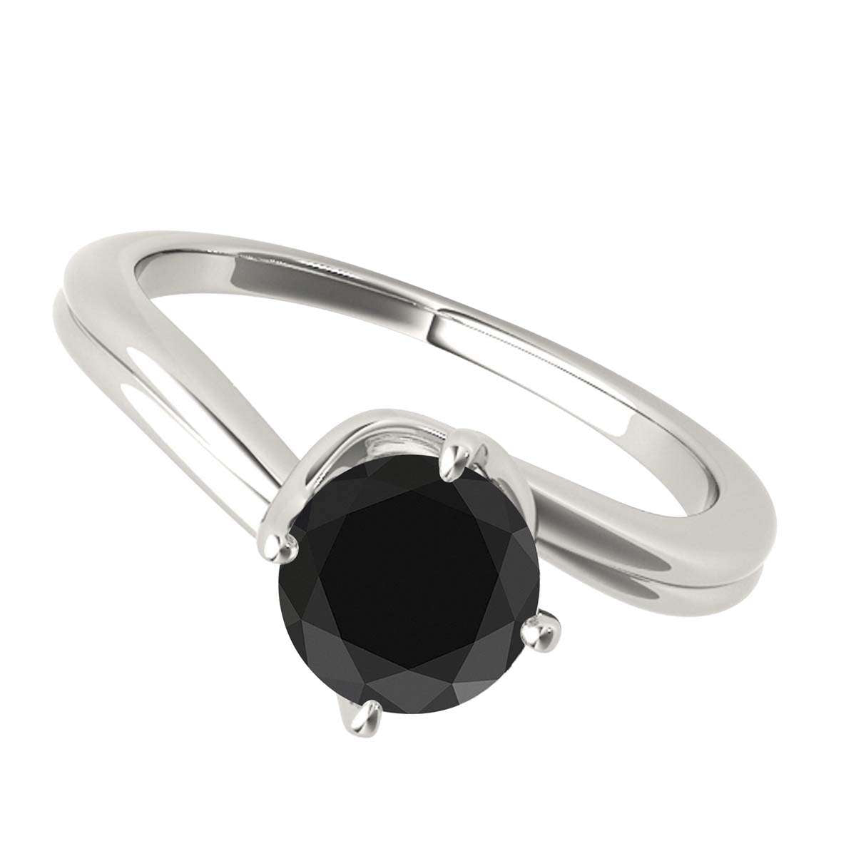 MAULI JEWELS 1.00 Carat Round Black Diamond Prong Set Classic Solitaire Ring In 10K Solid Rose White Yellow Gold, Mauli Jewels