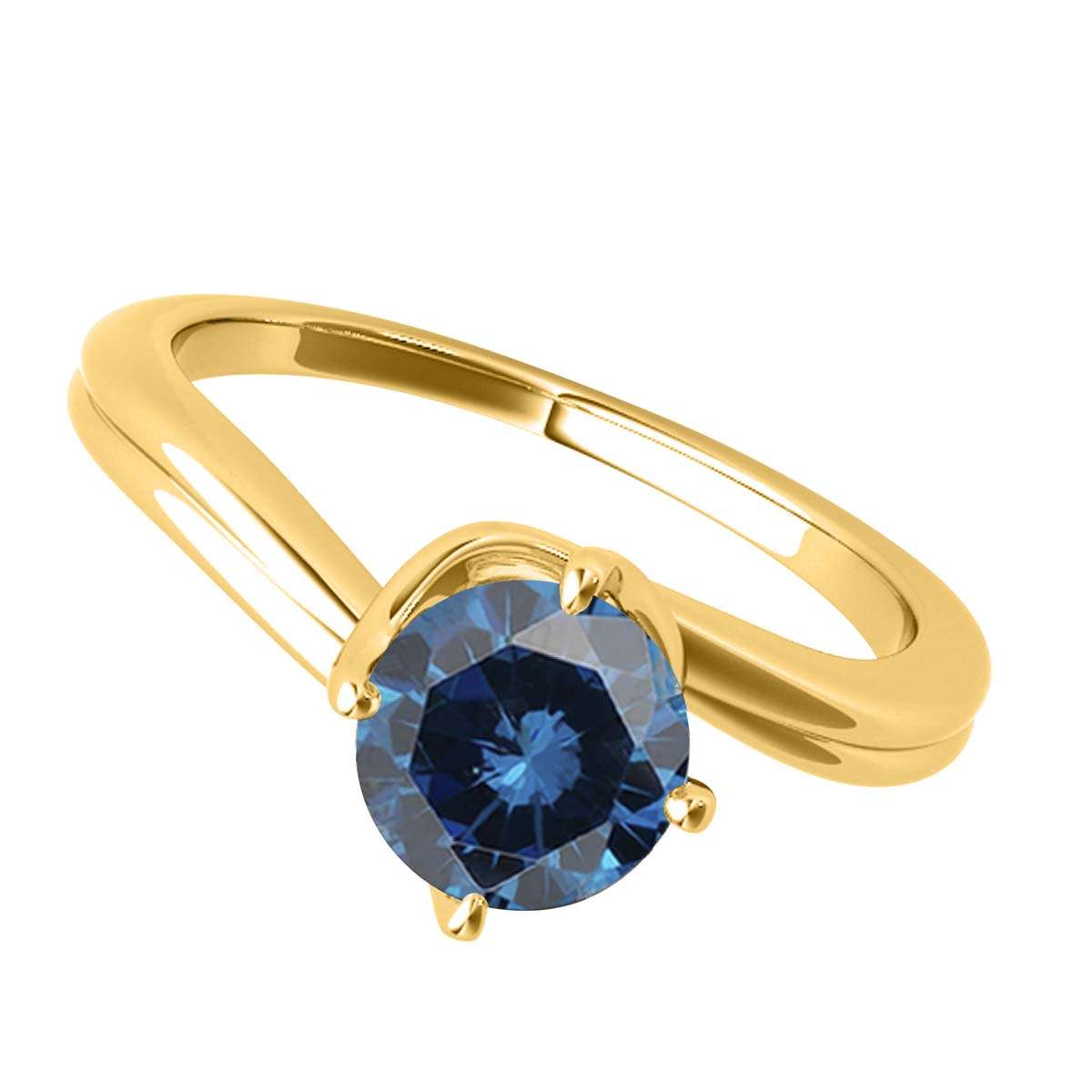 MAULI JEWELS 1.00 Carat Round Blue Diamond Prong Set Classic Solitaire Ring In 10K Solid Rose White Yellow Gold, Mauli Jewels