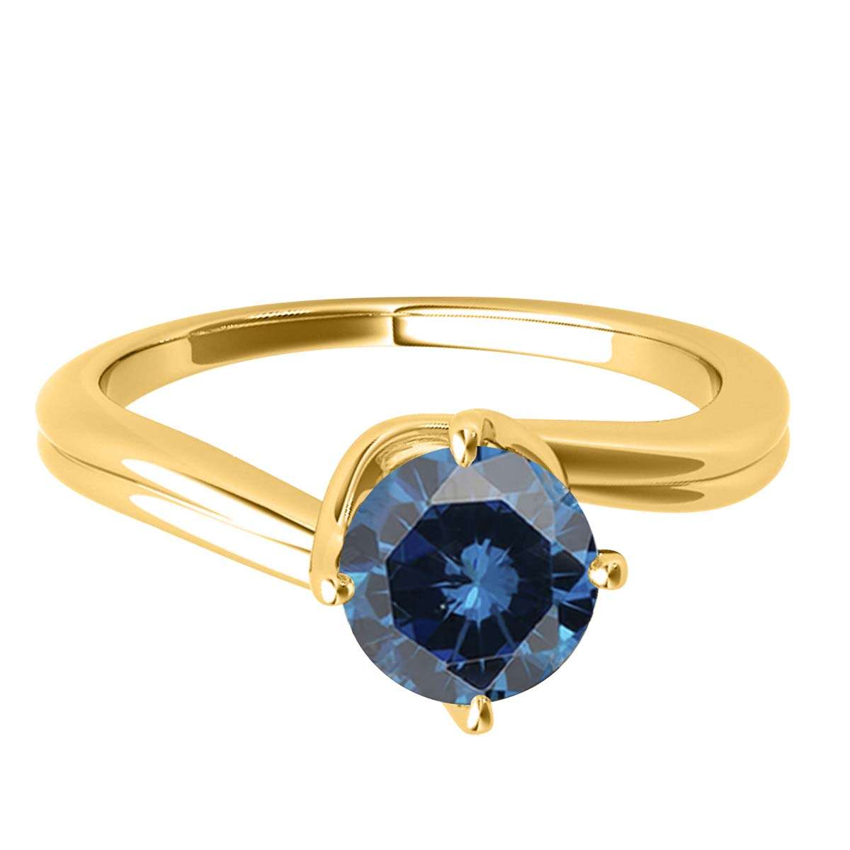 MAULI JEWELS 1.00 Carat Round Blue Diamond Prong Set Classic Solitaire Ring In 10K Solid Rose White Yellow Gold, Mauli Jewels