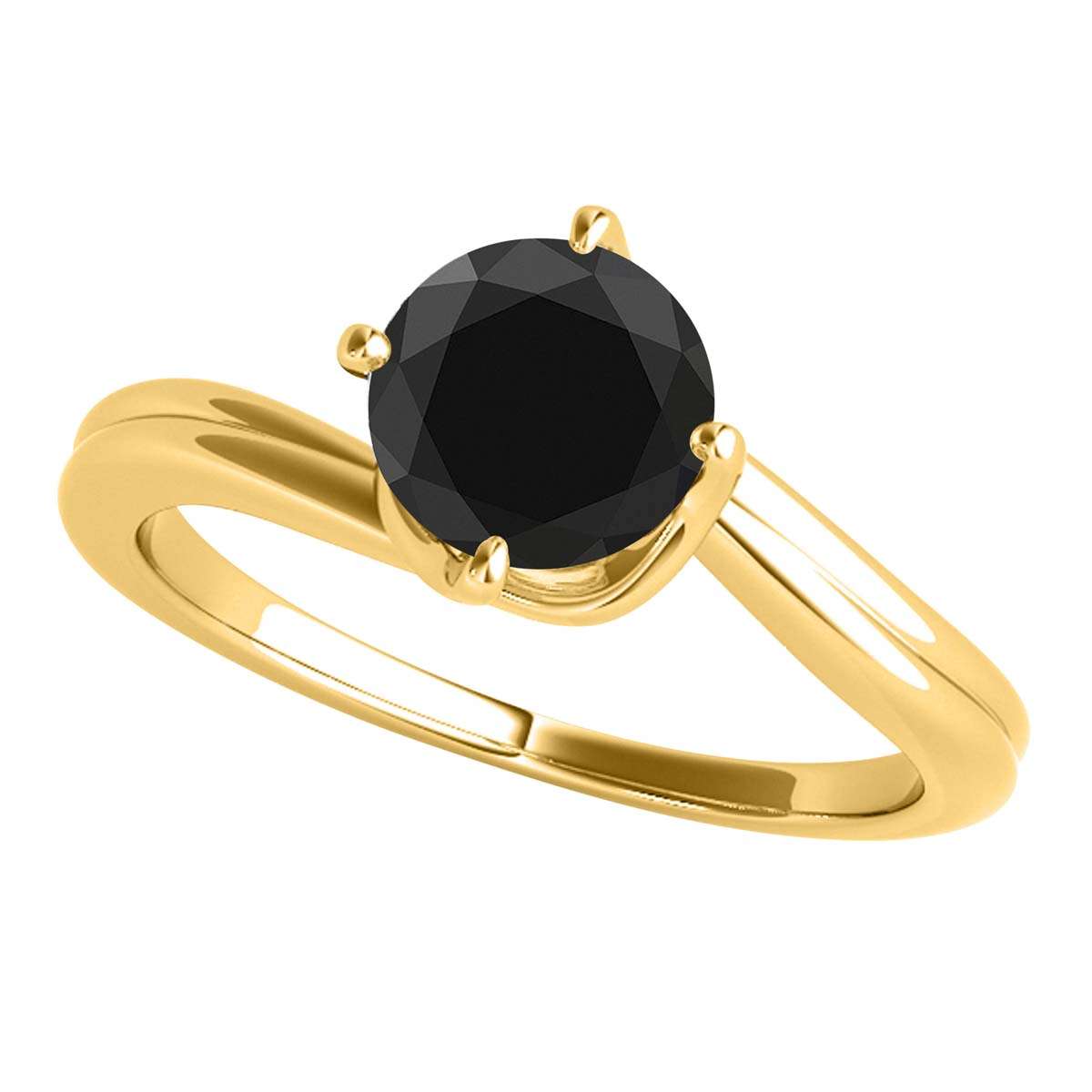 MAULI JEWELS 1.00 Carat Round Black Diamond Prong Set Classic Solitaire Ring In 10K Solid Rose White Yellow Gold, Mauli Jewels
