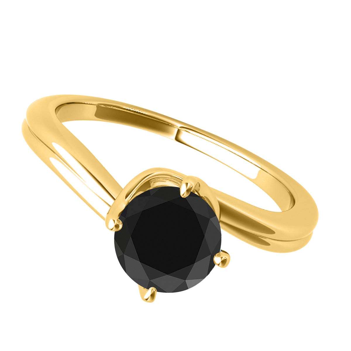 MAULI JEWELS 1.00 Carat Round Black Diamond Prong Set Classic Solitaire Ring In 10K Solid Rose White Yellow Gold, Mauli Jewels