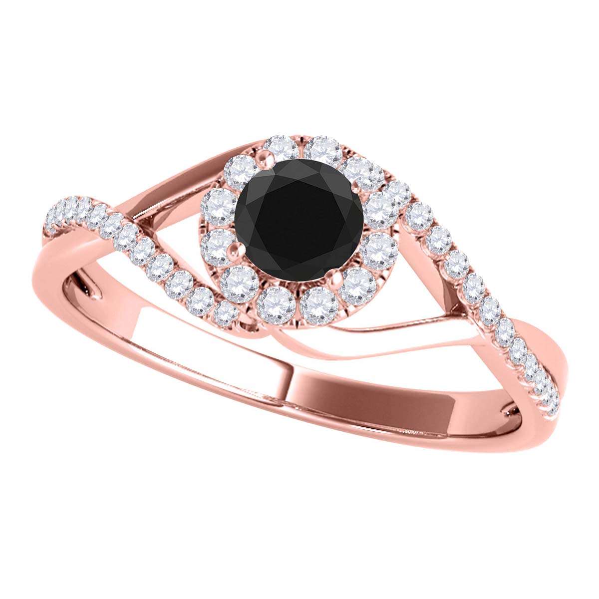 MAULIJEWELS 0.50 Carat Halo Black Diamond Engagement & Wedding Ring for Women in 10K Rose, White, & Yellow Gold Mauli Jewels