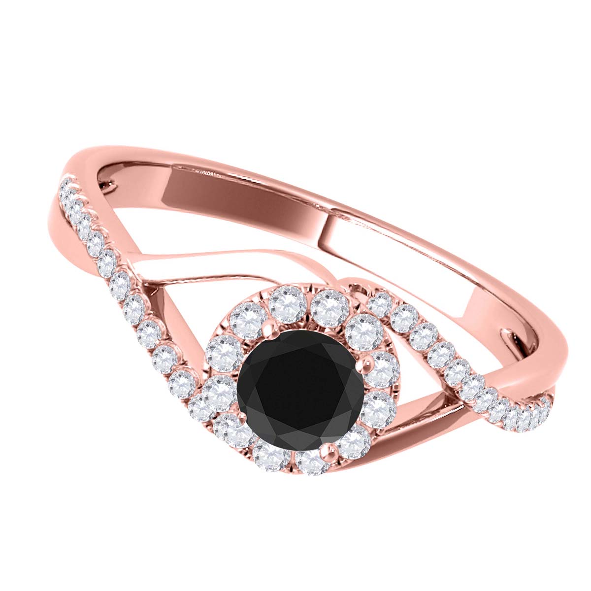 MAULIJEWELS 0.50 Carat Halo Black Diamond Engagement & Wedding Ring for Women in 10K Rose, White, & Yellow Gold Mauli Jewels