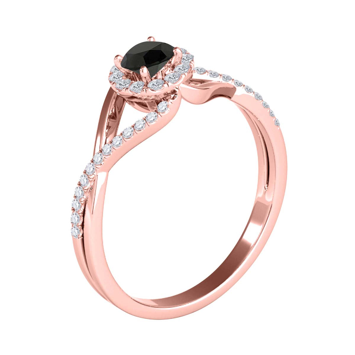 MAULIJEWELS 0.50 Carat Halo Black Diamond Engagement & Wedding Ring for Women in 10K Rose, White, & Yellow Gold Mauli Jewels
