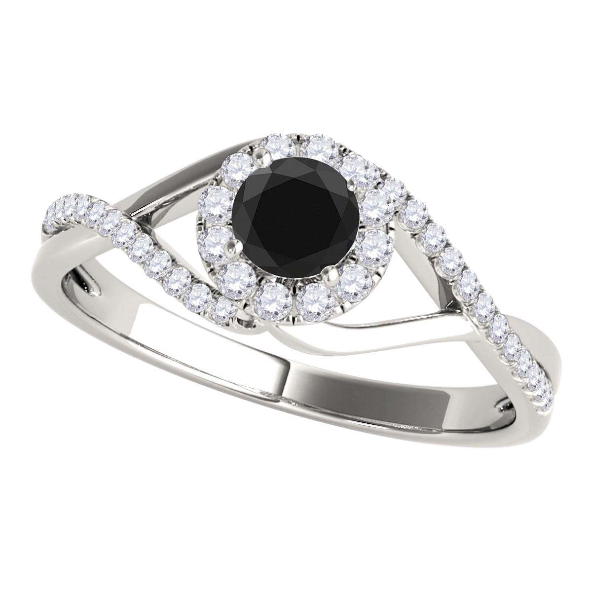 MAULIJEWELS 0.50 Carat Halo Black Diamond Engagement & Wedding Ring for Women in 10K Rose, White, & Yellow Gold Mauli Jewels