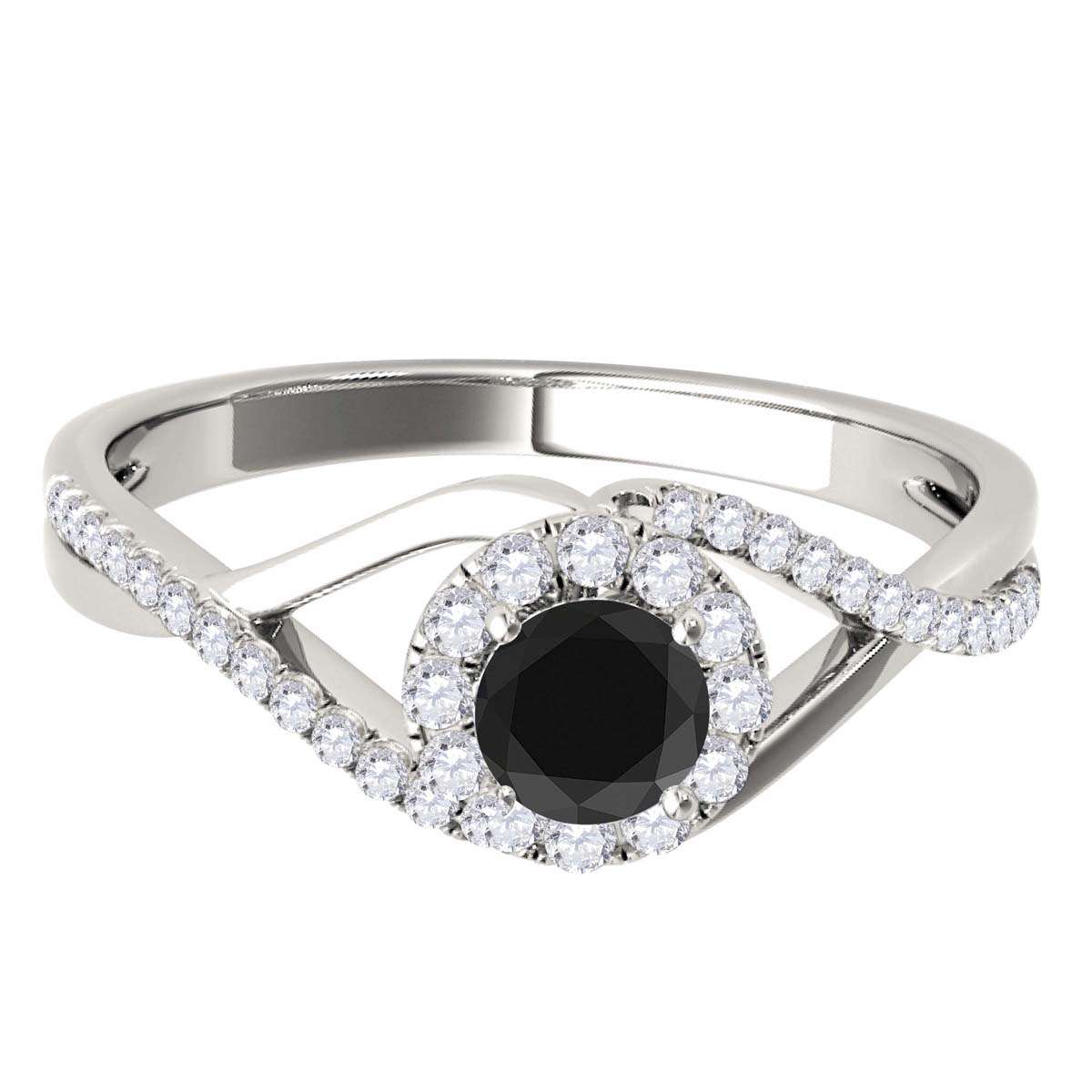MAULIJEWELS 0.50 Carat Halo Black Diamond Engagement & Wedding Ring for Women in 10K Rose, White, & Yellow Gold Mauli Jewels