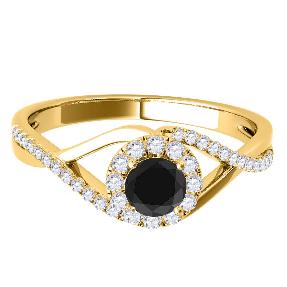 MAULIJEWELS 0.50 Carat Halo Black Diamond Engagement & Wedding Ring for Women in 10K Rose, White, & Yellow Gold Mauli Jewels