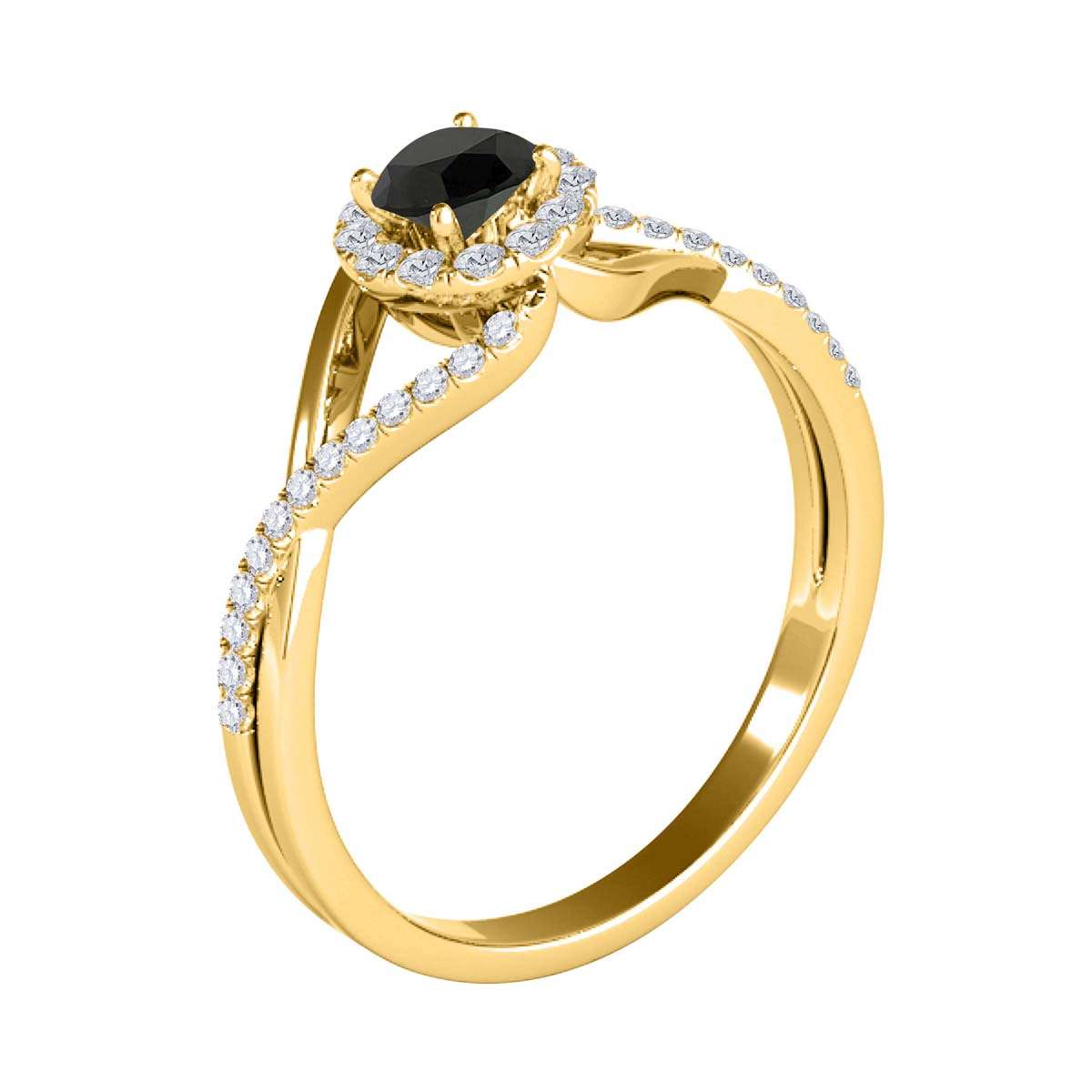 MAULIJEWELS 0.50 Carat Halo Black Diamond Engagement & Wedding Ring for Women in 10K Rose, White, & Yellow Gold Mauli Jewels