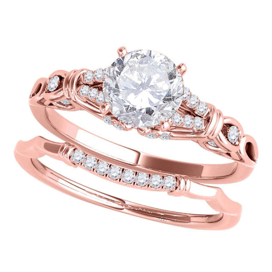 0.75 Carat Brilliant Cut Diamond Engagement Bridal Set Rings in 14K Solid Rose, White & Yellow Gold Mauli Jewels