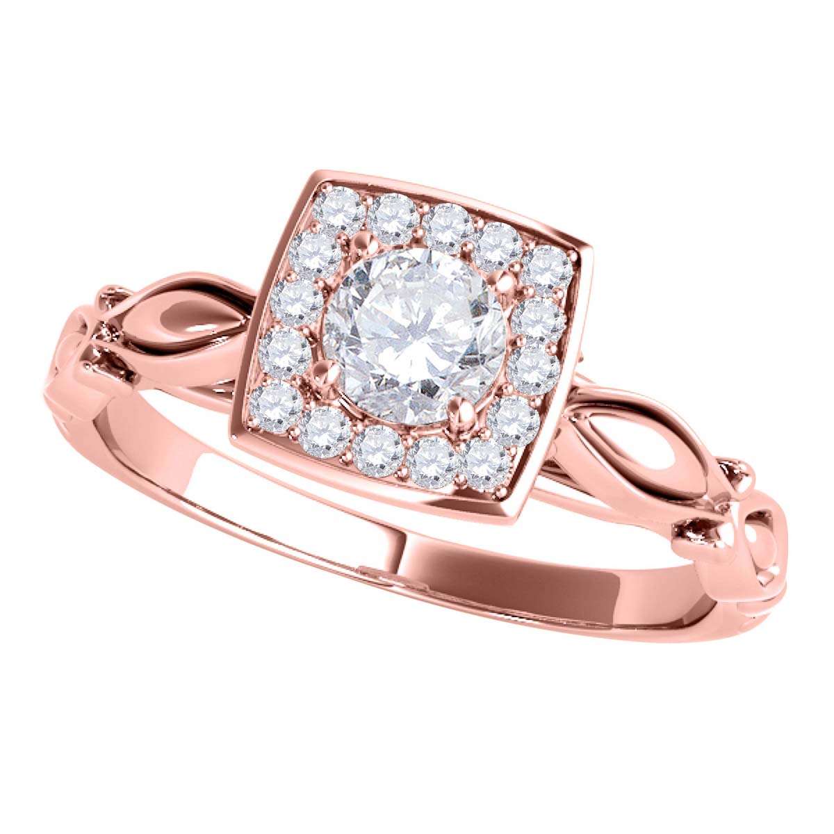 0.50 Carat Halo Diamond Engagement Ring for Women in 14K Solid Rose, White, or Yellow Gold Mauli Jewels