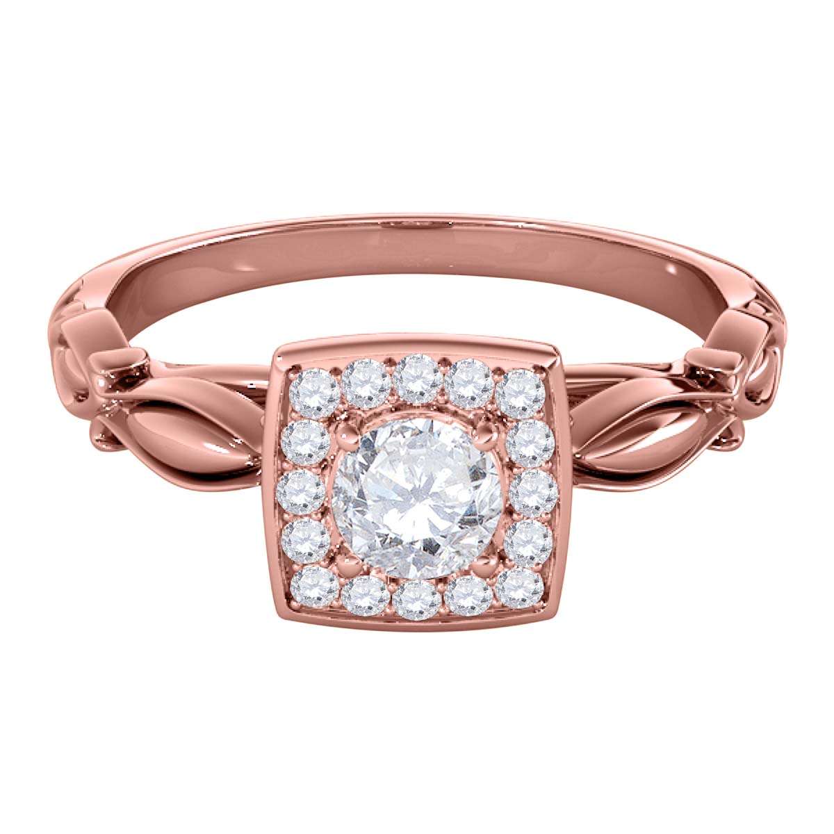 0.50 Carat Halo Diamond Engagement Ring for Women in 14K Solid Rose, White, or Yellow Gold Mauli Jewels