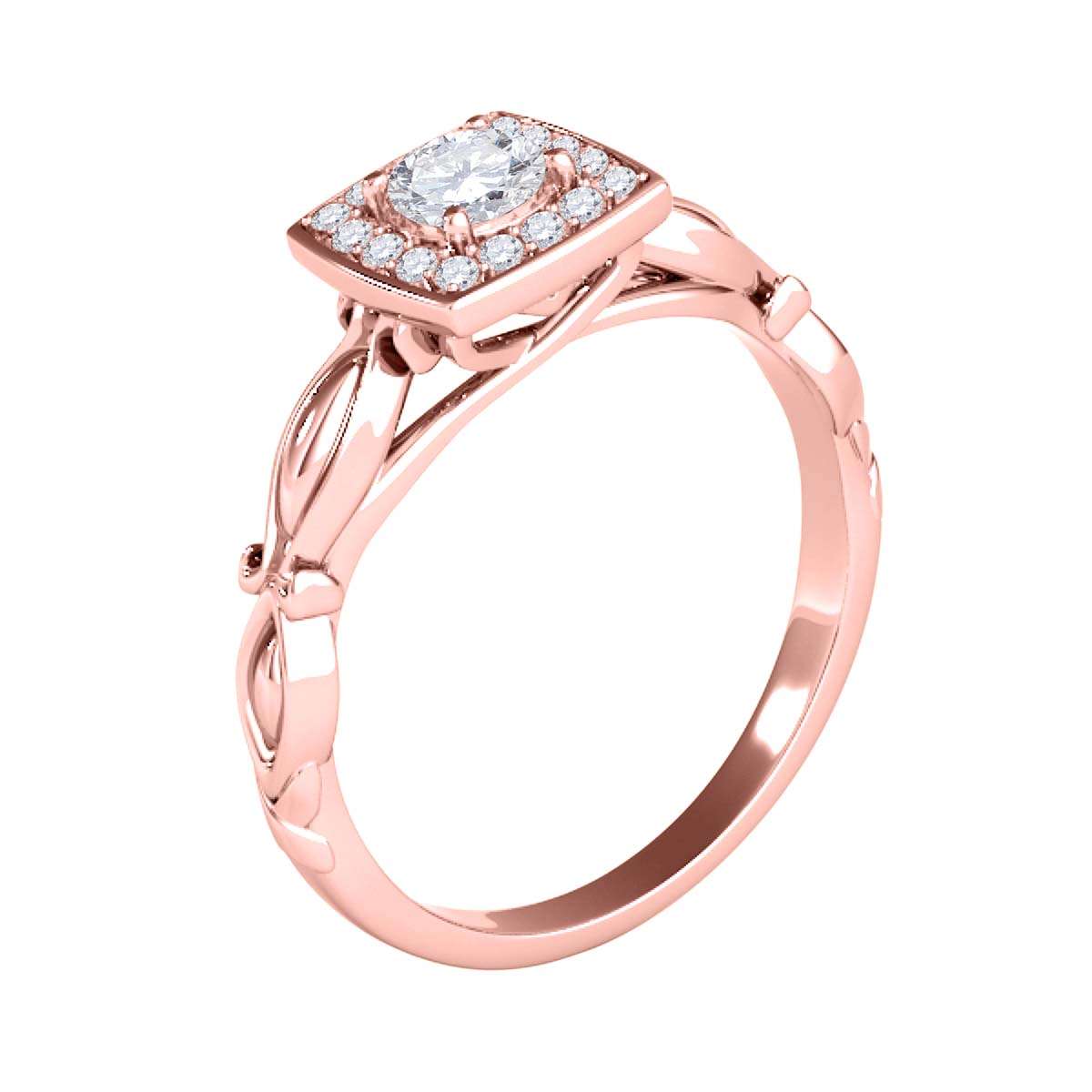 0.50 Carat Halo Diamond Engagement Ring for Women in 14K Solid Rose, White, or Yellow Gold Mauli Jewels