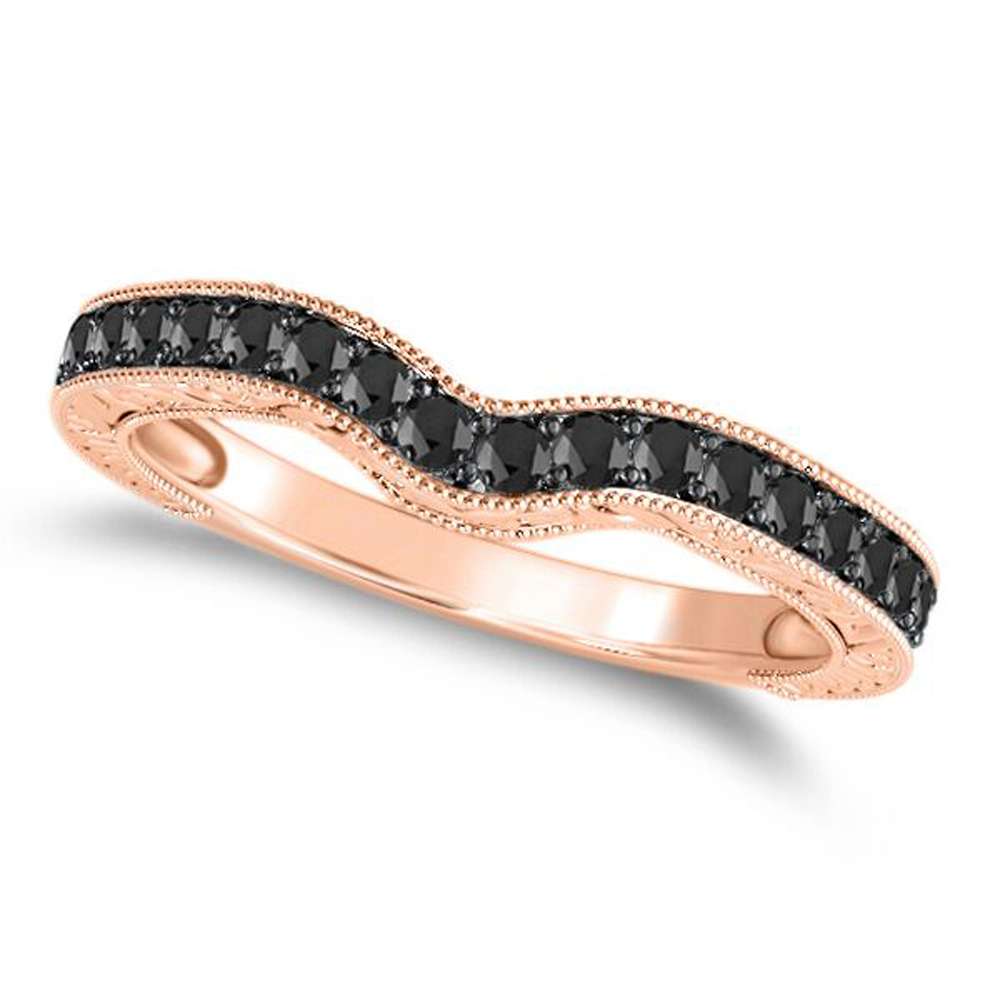 1.50 Carat Natural Black Diamond Black Rhodium Plated Bridal Set Engagement Wedding Ring in 10K Rose, White & Yellow Gold Mauli Jewels