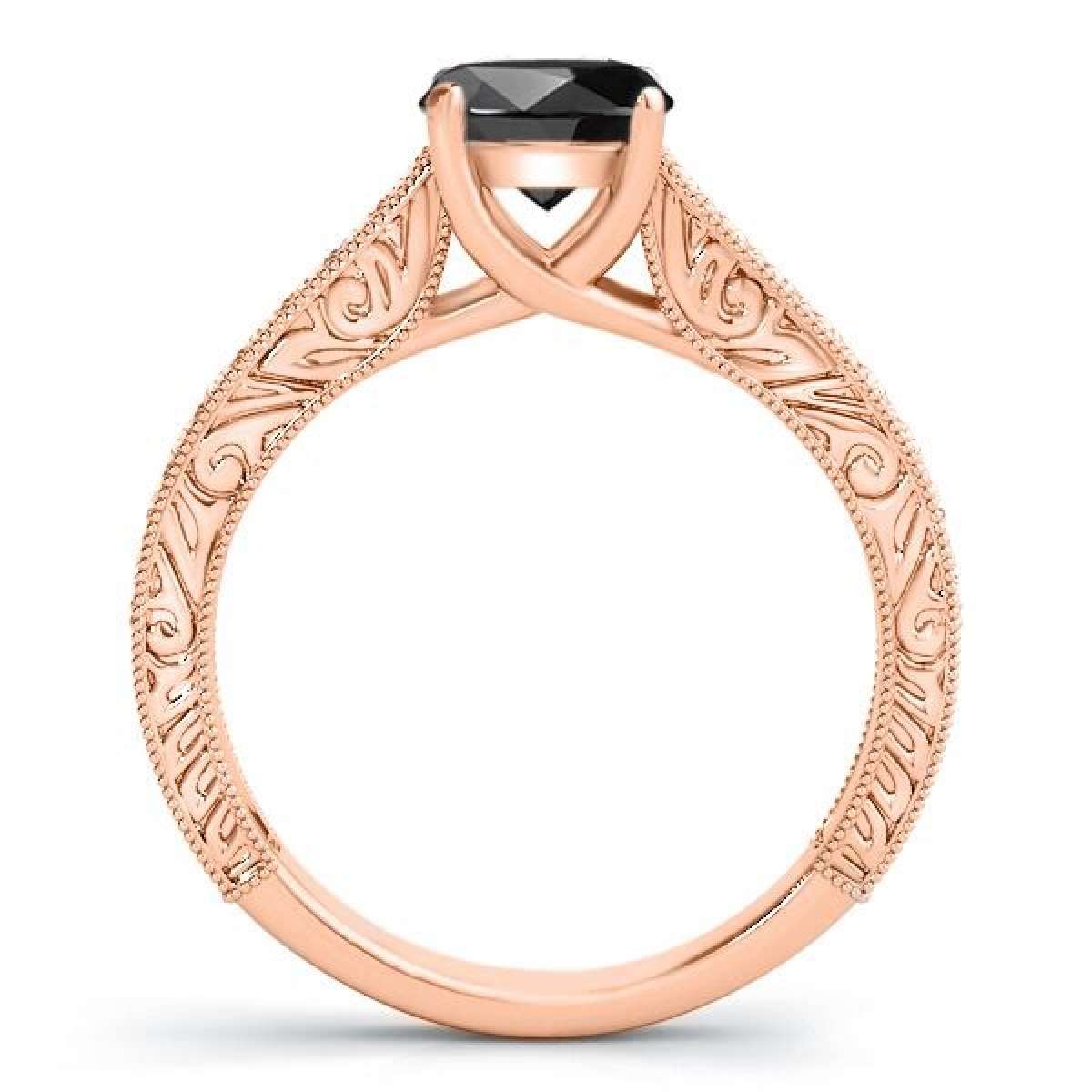 1.50 Carat Natural Black Diamond Black Rhodium Plated Bridal Set Engagement Wedding Ring in 10K Rose, White & Yellow Gold Mauli Jewels