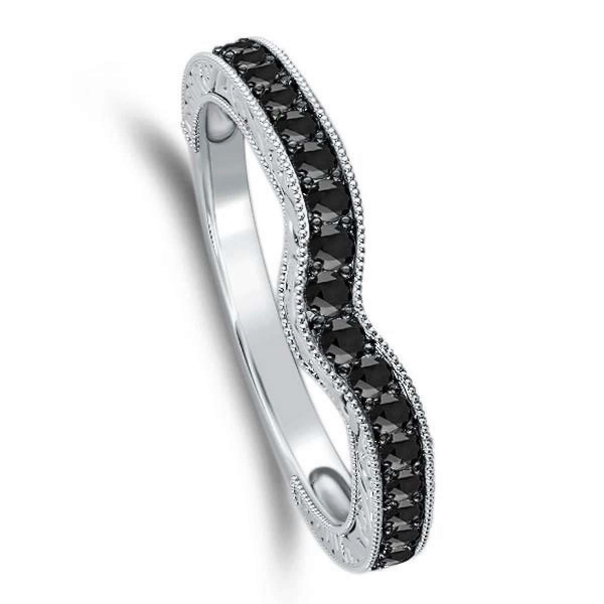 Mauli Jewels 0.35 Carat Black Diamond Wedding Band - 4 Prong Design with Black Rhodium Plating in 10K White, Yellow & Rose Gold Mauli Jewels