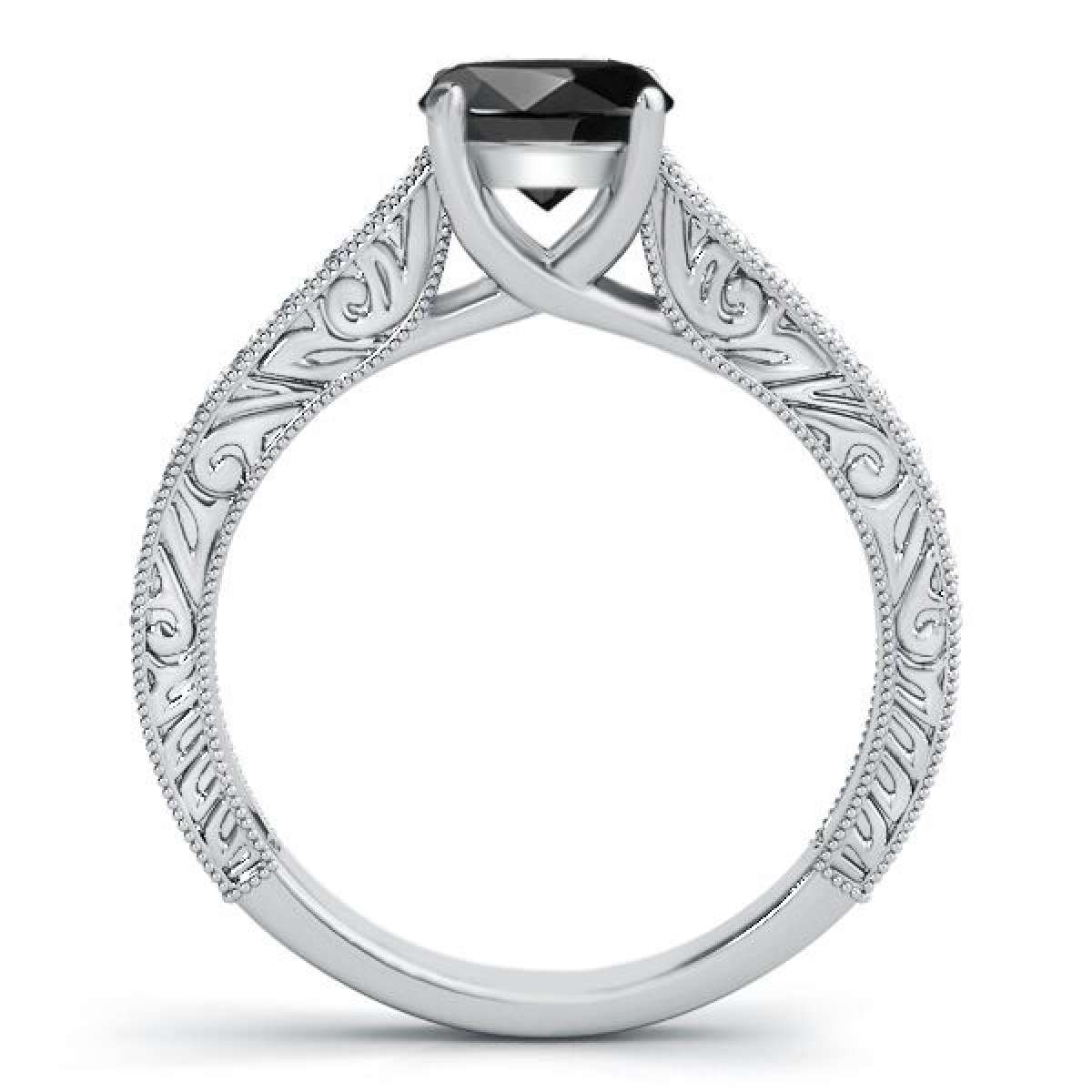 1.50 Carat Natural Black Diamond Black Rhodium Plated Bridal Set Engagement Wedding Ring in 10K Rose, White & Yellow Gold Mauli Jewels