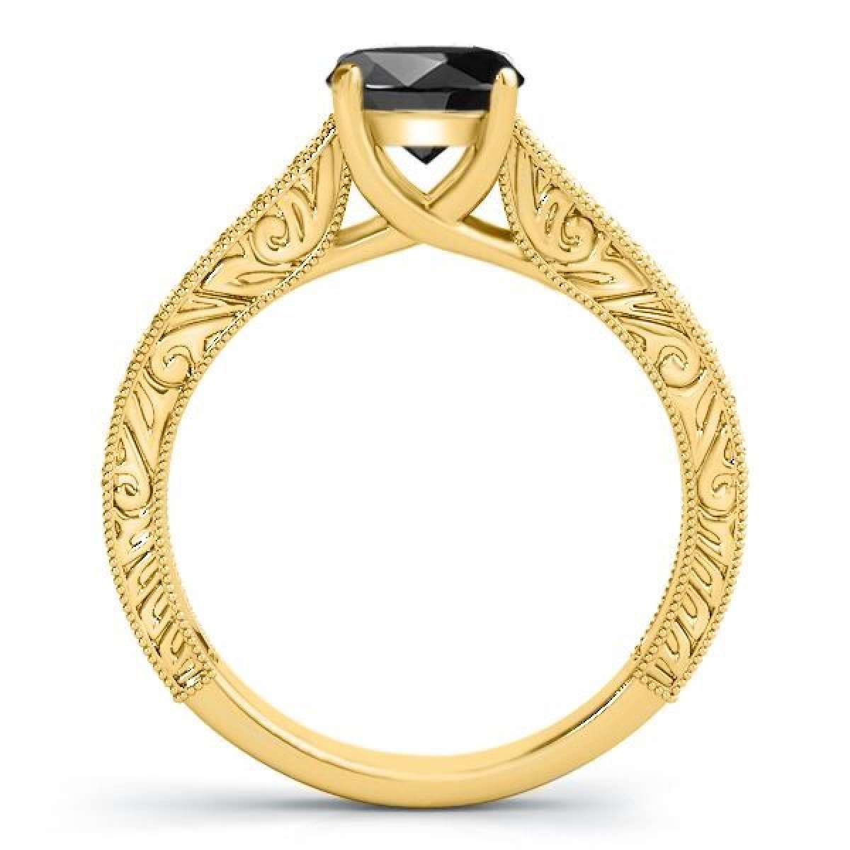 1.50 Carat Natural Black Diamond Black Rhodium Plated Bridal Set Engagement Wedding Ring in 10K Rose, White & Yellow Gold Mauli Jewels