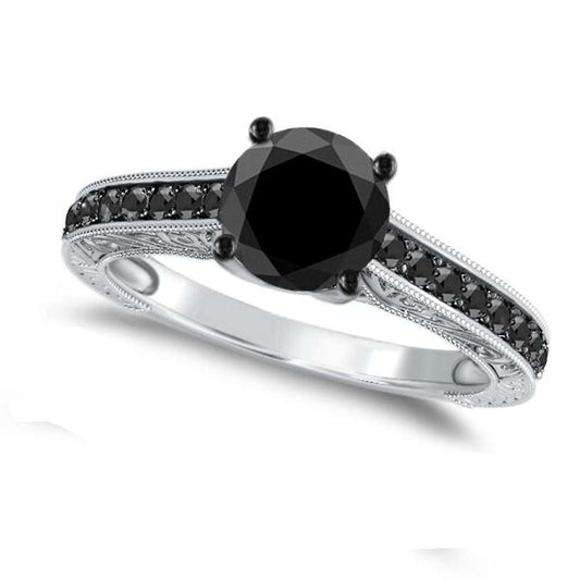 1.25 Carat Black Diamond Black Rhodium Plated Engagement Ring in 10K Rose, White, or Yellow Gold Mauli Jewels