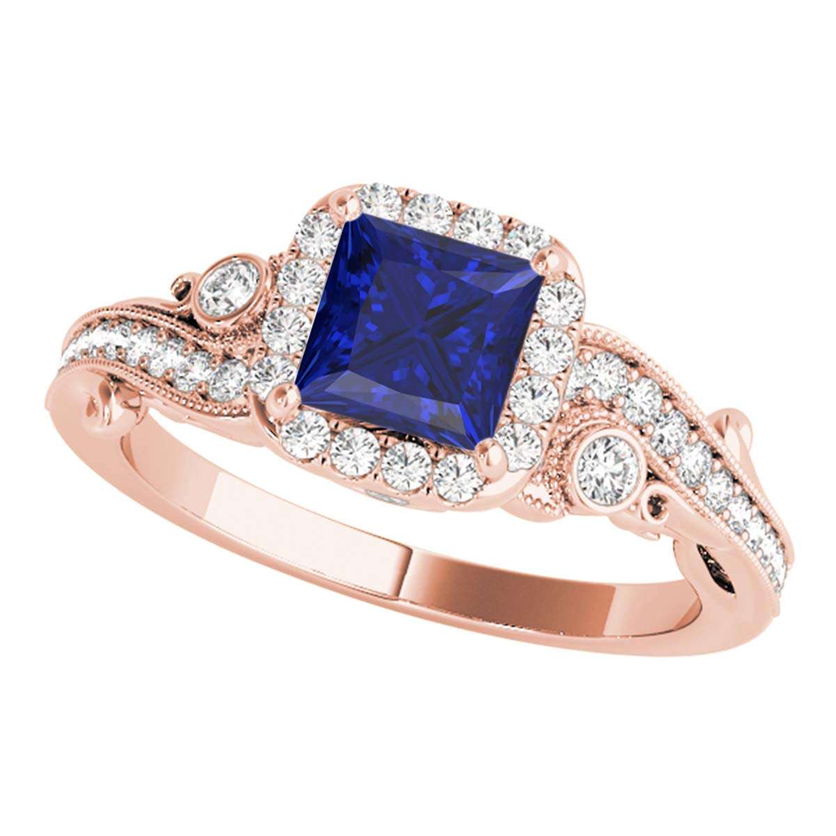 MauliJewels 1.60 Carat Halo Sapphire Princess and Round Diamond Engagement Ring for Women in 18K Solid Rose, White & Yellow Gold Mauli Jewels