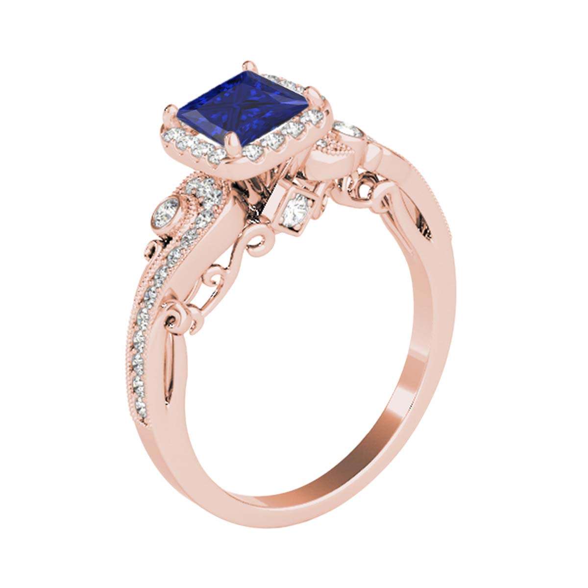 MauliJewels 1.60 Carat Halo Sapphire Princess and Round Diamond Engagement Ring for Women in 18K Solid Rose, White & Yellow Gold Mauli Jewels