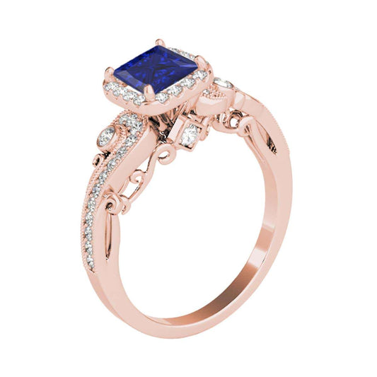 MauliJewels 1.60 Carat Halo Sapphire Princess and Round Diamond Engagement Ring for Women in 18K Solid Rose, White & Yellow Gold Mauli Jewels