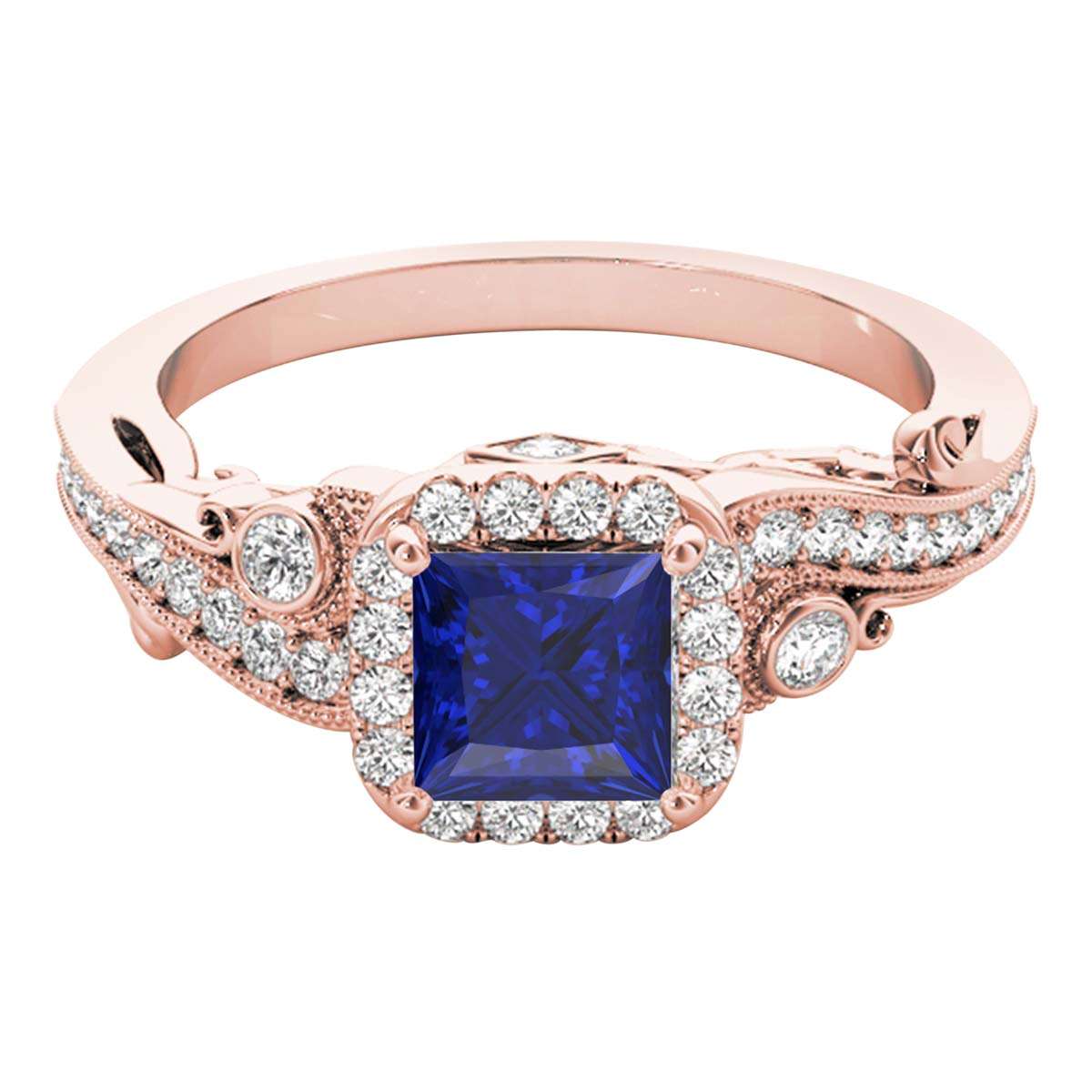 MauliJewels 1.60 Carat Halo Sapphire Princess and Round Diamond Engagement Ring for Women in 18K Solid Rose, White & Yellow Gold Mauli Jewels