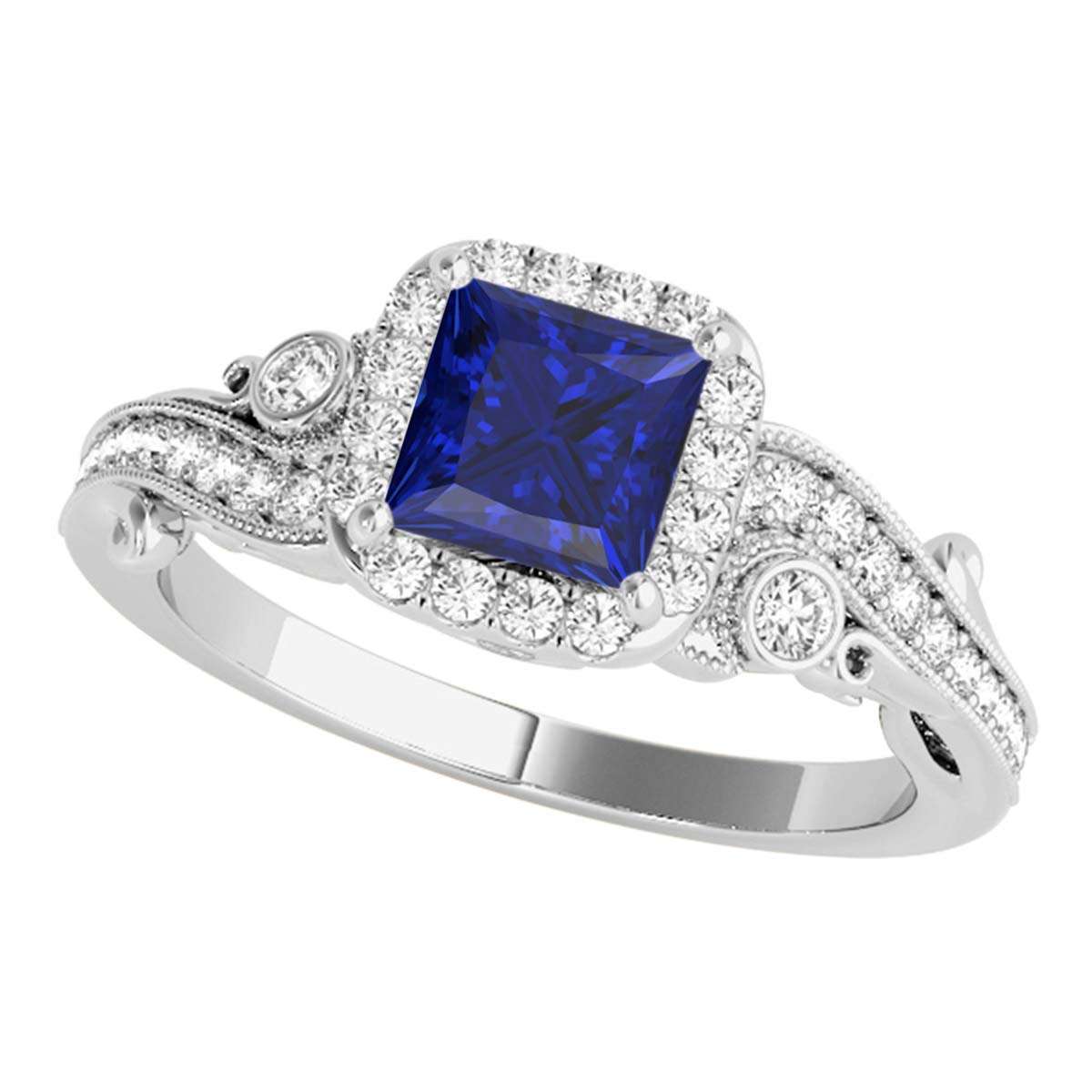 MauliJewels 1.60 Carat Halo Sapphire Princess and Round Diamond Engagement Ring for Women in 18K Solid Rose, White & Yellow Gold Mauli Jewels