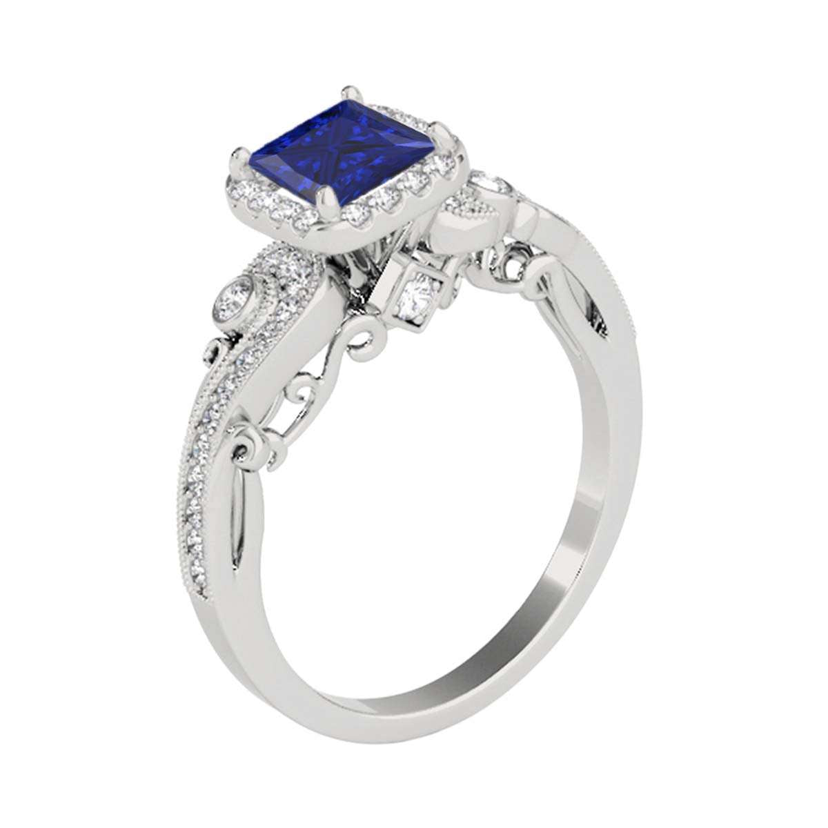 MauliJewels 1.60 Carat Halo Sapphire Princess and Round Diamond Engagement Ring for Women in 18K Solid Rose, White & Yellow Gold Mauli Jewels
