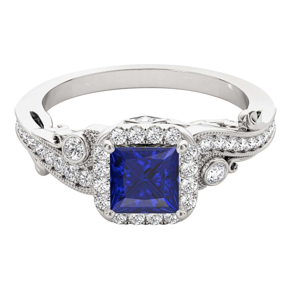 MauliJewels 1.60 Carat Halo Sapphire Princess and Round Diamond Engagement Ring for Women in 18K Solid Rose, White & Yellow Gold Mauli Jewels