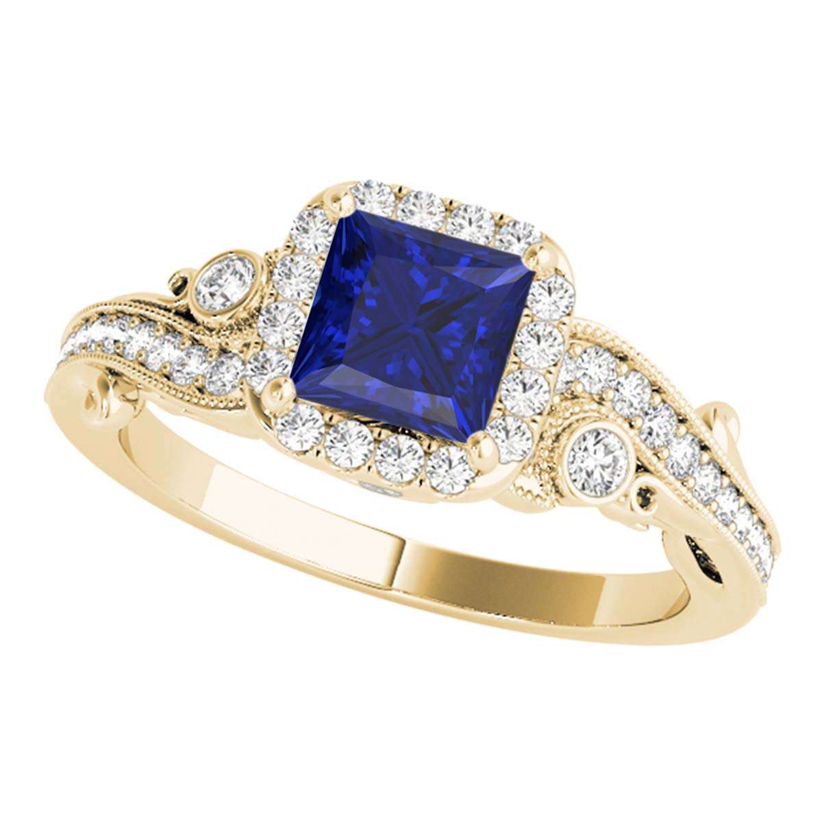 MauliJewels 1.60 Carat Halo Sapphire Princess and Round Diamond Engagement Ring for Women in 18K Solid Rose, White & Yellow Gold Mauli Jewels