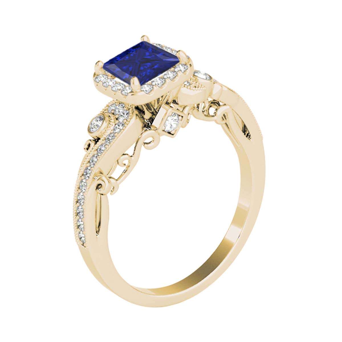 MauliJewels 1.60 Carat Halo Sapphire Princess and Round Diamond Engagement Ring for Women in 18K Solid Rose, White & Yellow Gold Mauli Jewels